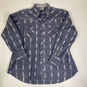 Kenny Rogers Western Shirt Long Sleeve Patterned Cowboy Rodeo Size 17 1/2‎ 35